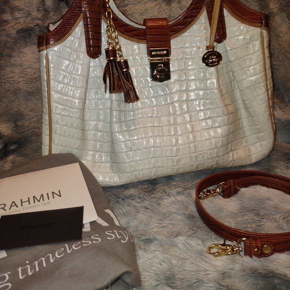 Brahmin Elisa La Scala Macaroon Tri Textured. HTF 3 piece set - Picture 1 of 16